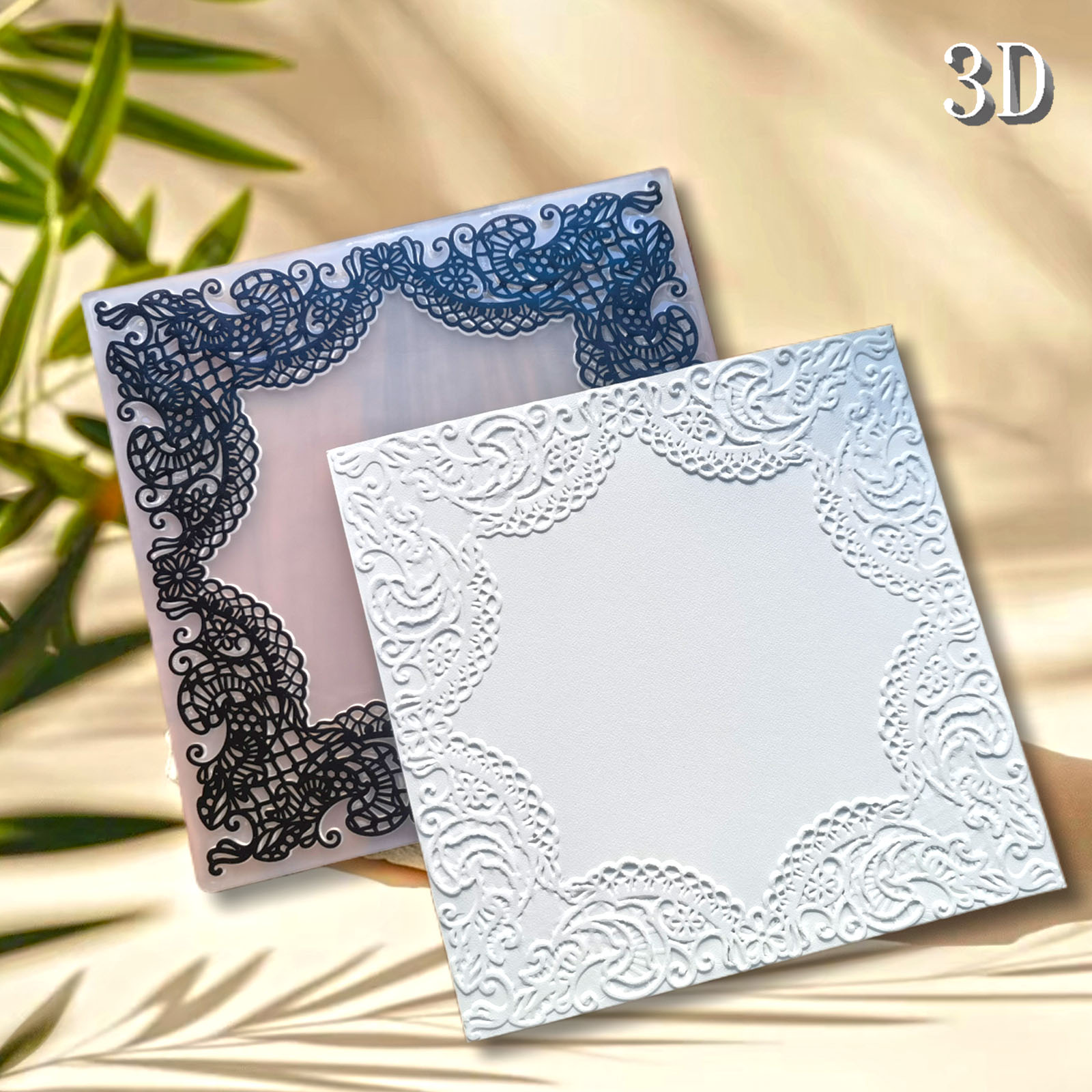3D Printing Card - Square European silk frame 3D embossed