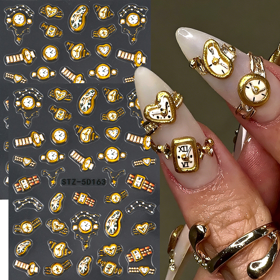 2pcs Gold Clock Nail Stickers  - 3D Printing Watch avis et prix