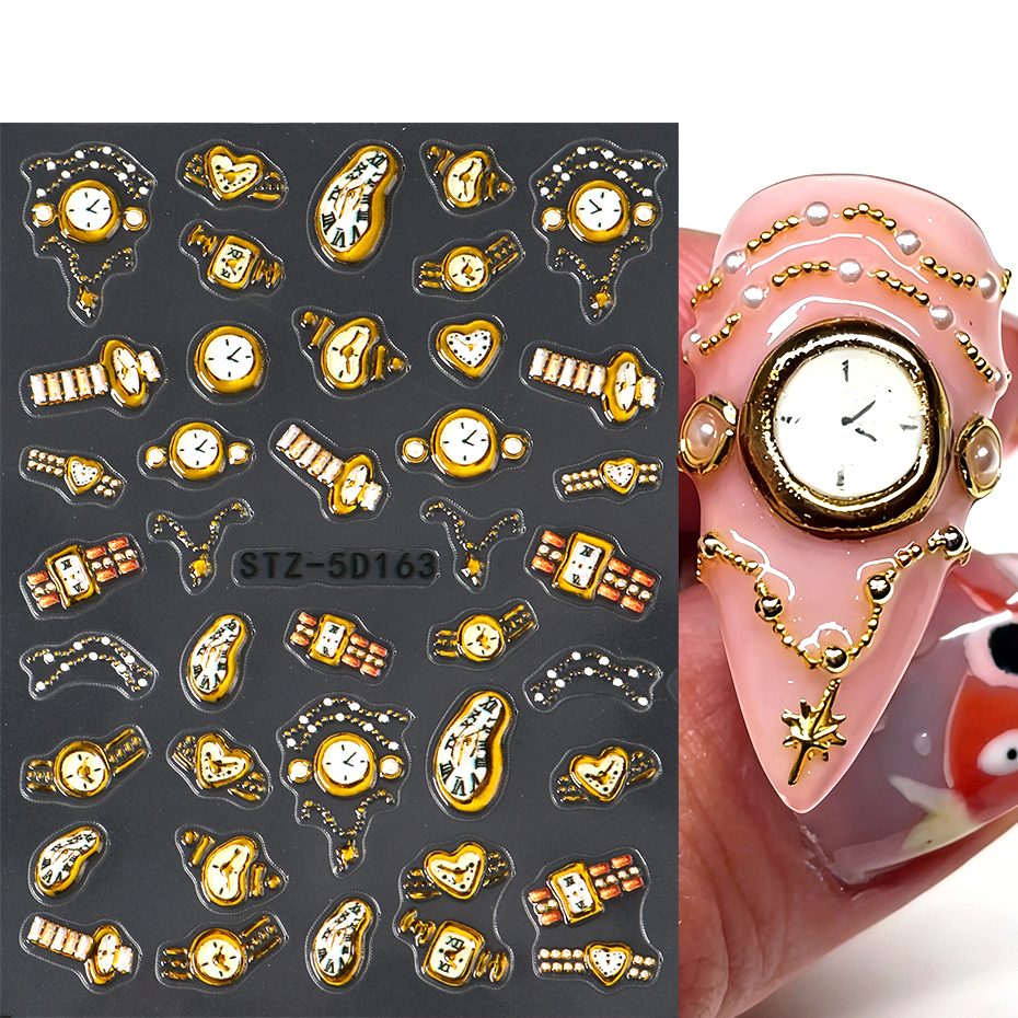 2pcs Gold Clock Nail Stickers  - 3D Printing Watch avis et prix