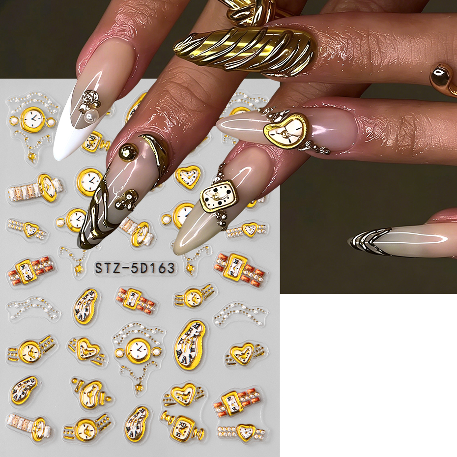 2pcs Gold Clock Nail Stickers  - 3D Printing Watch avis et prix