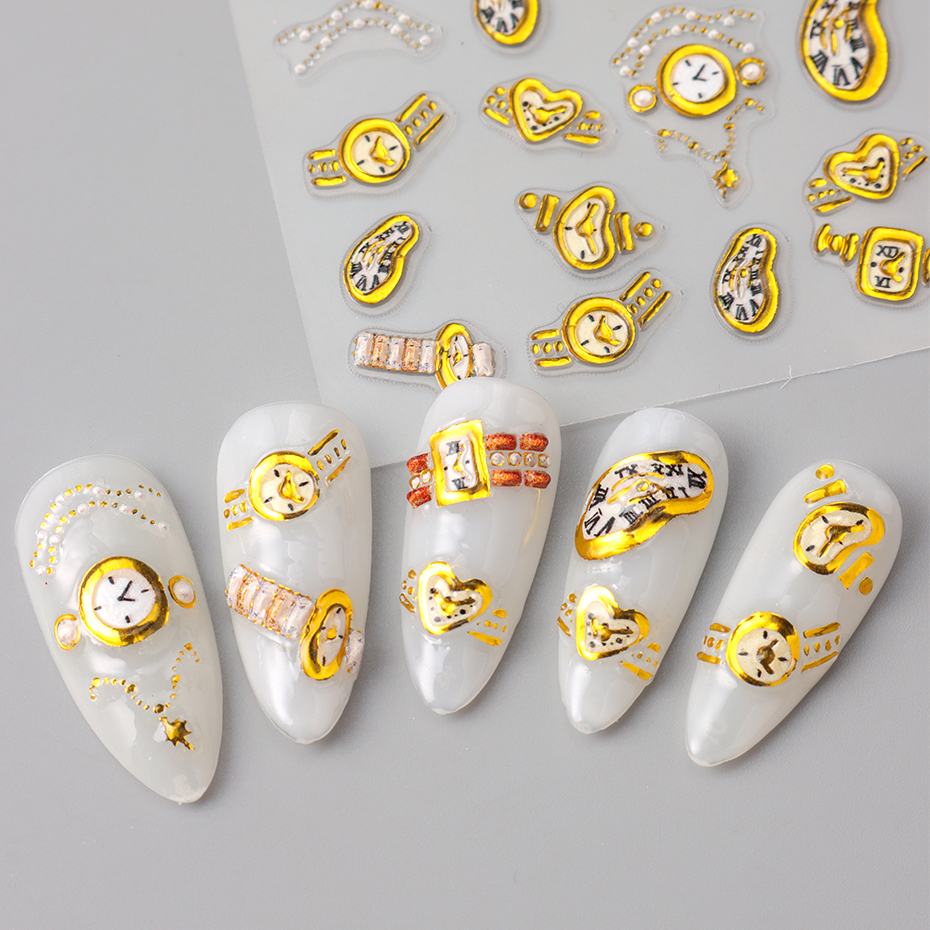 2pcs Gold Clock Nail Stickers  - 3D Printing Watch avis et prix