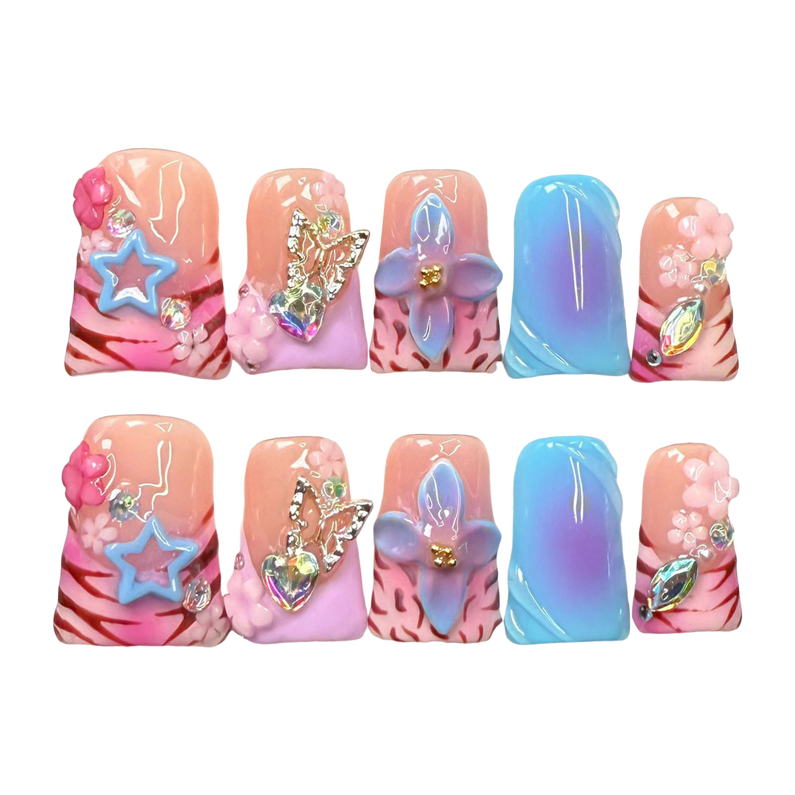 10pcs Handmade Fake Nails Duck - 3D Printing Ptc avis et prix